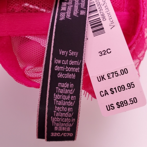 Victoria Secret Unlined Demi Bra 32C Pink w/lace - Picture 5 of 11